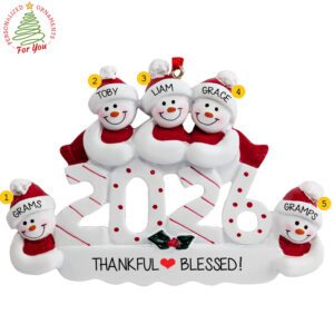 Grandparents And 3 Grandchildren 2026 Snowmen Gift Ornament