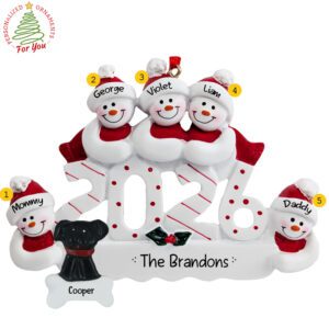 Personalized 2026 Family Of 5 With Dog Or Cat Keepsake Ornament