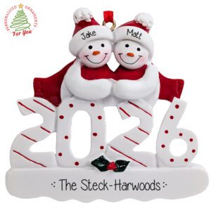 Personalized Happy LGBTQ Christmas Snowmen Couple 2026 Ornament