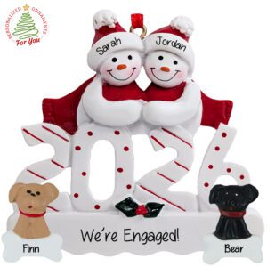 Engaged 2026 Couple With 2 Pets Personalized Ornament