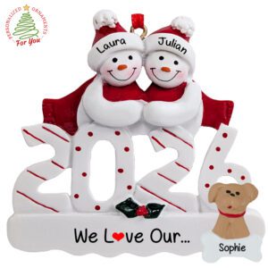 Personalized 2026 Happy Snowman Couple With Pet Ornament