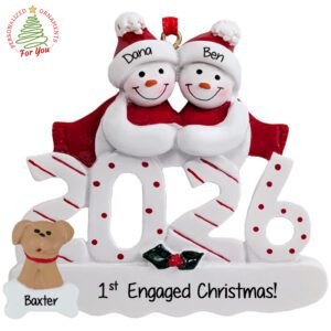 Engaged 2026 Couple With Pet Personalized Ornament