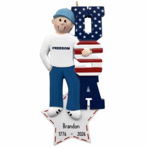 Personalized MALE Celebrating The USA White Star Ornament