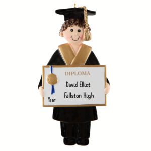 Personalized MALE Graduate Holding Diploma Ornament BROWN HAIR