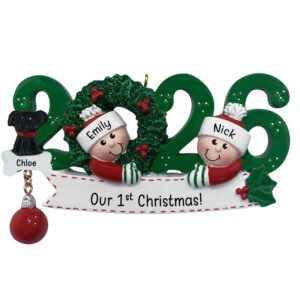 2026 Couple And Pet 1st Christmas Together Ornament GREEN