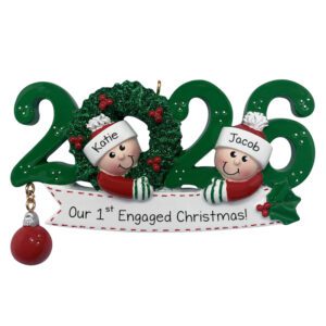 Personalized 1st Engaged Christmas 2026 Couple Ornament GREEN