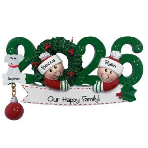 2026 Couple With One Pet Personalized Ornament GREEN