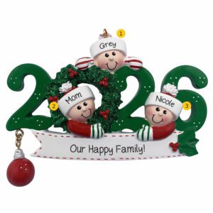 2026 Single Parent With 2 Children Keepsake Ornament GREEN