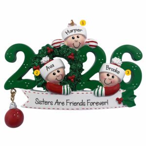 2026 Three Siblings Personalized Keepsake Ornament GREEN