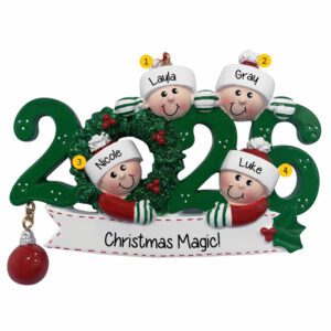 Personalized Family Of Four 2026 Keepsake Ornament GREEN