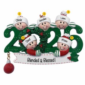 Blended Family Of Five 2026 Keepsake Ornament GREEN