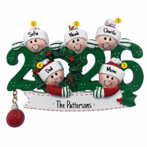 Personalized 2026 Family Of Five Keepsake Ornament GREEN
