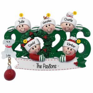 2026 Family Of Five With Pet Keepsake Ornament GREEN