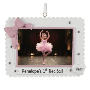 First Recital Photo Frame PINK Bow Rhinestones Hanging Ornament