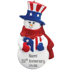 250th USA Anniversary Patriotic Snowman Personalized Ornament