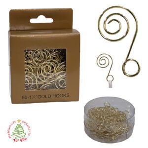 Kurt Adler Gold Ornament Hooks 50 Pack – 1.25 Inch Tree Hanging Hooks