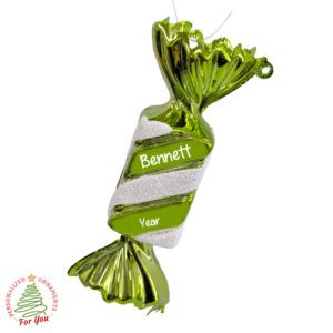 Personalized Lightweight Plastic Candy Twist Keepsake Ornament GREEN