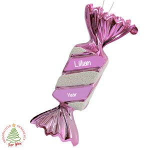 Personalized Lightweight Plastic Candy Twist Keepsake Ornament PINK