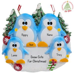 Cute Penguin Grandparents With 2 Grandparents Glittered Ornament