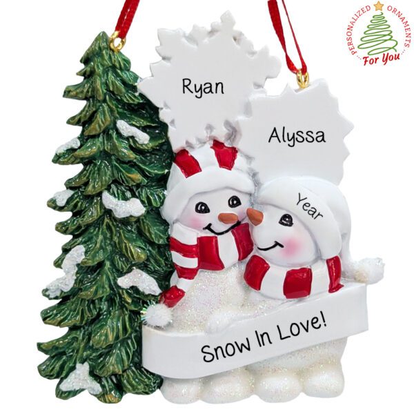 Snow In Love Couple With Tree Glittered Personalized Ornament ...