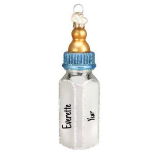 Personalized Baby BOY Fully Dimensional Glass Bottle Ornament BLUE