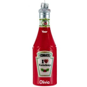 Personalized Glass Ketchup Bottle Glittered Keepsake Ornament