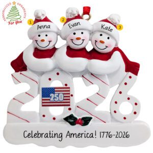 Family Of 3 USA 250th Anniversary Keepsake Personalized Ornament