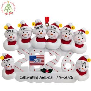 Personalized Family Of Eight USA 250th Anniversary Keepsake Ornament