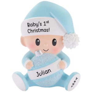 Personalized Baby BOY First Christmas Ornament – BLUE Glittered Keepsake
