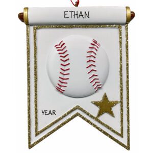 Personalized BASEBALL Gold Glittered Banner Ornament
