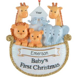 Baby’s First Christmas Noah’s Ark Glittered Ornament – Personalized Baby Keepsake