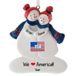 Personalized USA 250th Anniversary Couple Ornament – Patriotic Snowman Keepsake