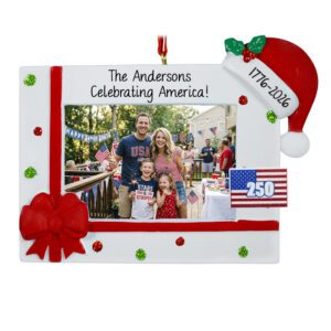 Personalized America 250 Photo Frame Christmas Ornament SANTA HAT