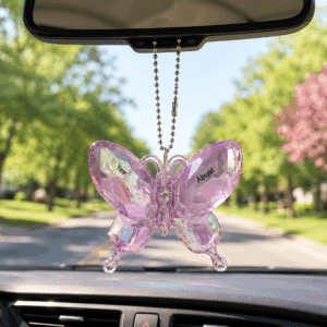 Personalized PURPLE Butterfly Car Charm – Faceted Rear View Mirror Hanging Keepsake