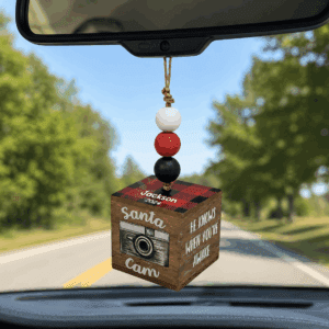 Personalized Santa Cam Car Charm – Funny Rear View Mirror Holiday Keepsake
