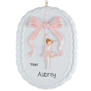 Personalized Glittered Pink Bow And Ballerina Keepsake Ornament
