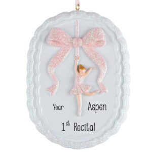 Glittered Pink Bow And Ballerina 1st Recital Keepsake Ornament