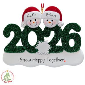 Personalized Snowman Couple Glittered Green 2026 Ornament