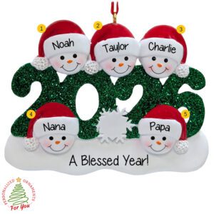 Personalized 2026 Grandparents With 3 Grandkids Glittered Keepsake Ornament