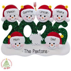 Personalized 2026 Family Of 6 Glittered Numbers Keepsake Ornament