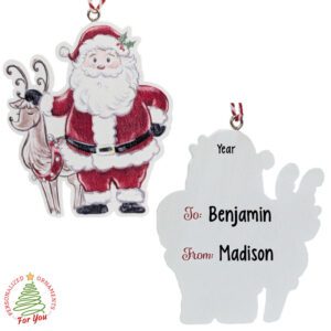 Personalized SANTA And REINDEER Gift Tag Ornament