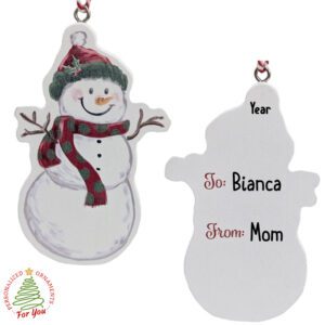 Personalized Female Snowman Gift Tag Ornament RED SCARF