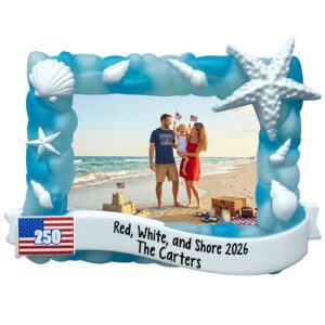 Personalized America 250 Beach Sea Glass Photo Frame Ornament