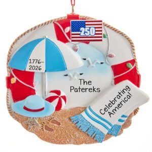 Personalized America 250 Beach Vacation Christmas Ornament
