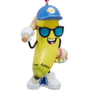 Baseball Banana Wearing Sunglasses 3-D Glittered Ornament