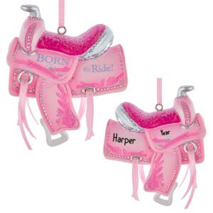 Personalized Pink Born to Ride Western Saddle 3-D Ornament