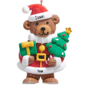 Personalized Santa Claydough Bear Holding GIFT Ornament