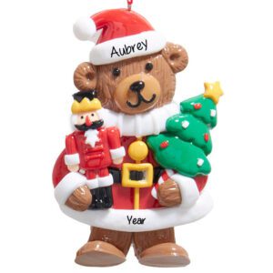 Personalized Santa Claydough Bear Holding NUTCRACKER Ornament