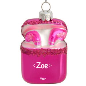 Personalized 3-D Glittered Glass EARPHONES Keepsake Ornament