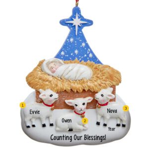 Personalized Nativity Ornament for 3 Grandchildren